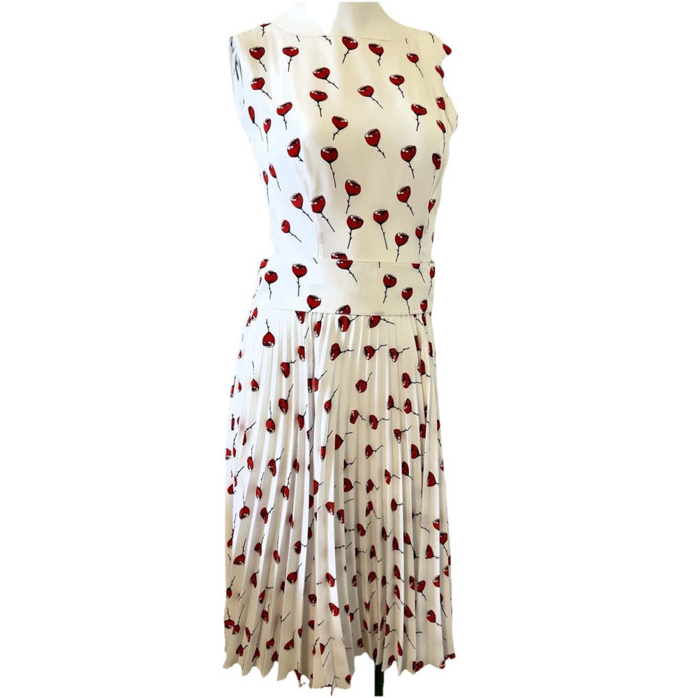 Miu Miu By Prada Floral Poppy Printed Midi Dress Pleated Skirt XS eu 40 Vintage